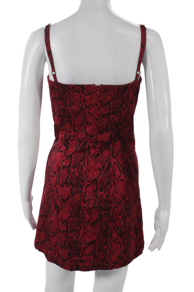 Reformation Womens Mini Animal Print Dress Red Square Neck Sleeveless Zip Size 4