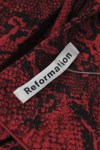 Reformation Womens Mini Animal Print Dress Red Square Neck Sleeveless Zip Size 4