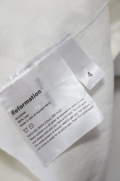 Reformation Women Cropped Linen Blouse White Square Neck Short Sleeve Size 4