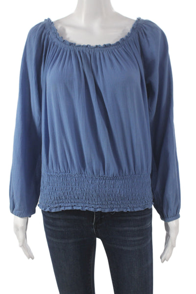 Michael Michael Kors Womens Blouse Blue Off Shoulder Long Sleeve Cotton Size S