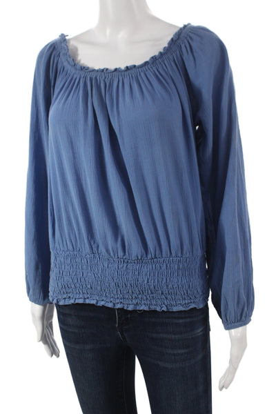 Michael Michael Kors Womens Blouse Blue Off Shoulder Long Sleeve Cotton Size S