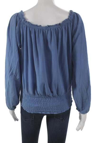 Michael Michael Kors Womens Blouse Blue Off Shoulder Long Sleeve Cotton Size S