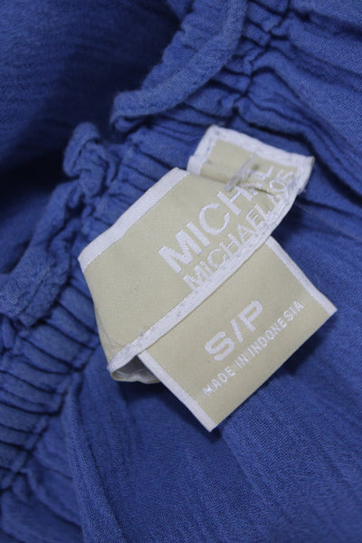 Michael Michael Kors Womens Blouse Blue Off Shoulder Long Sleeve Cotton Size S