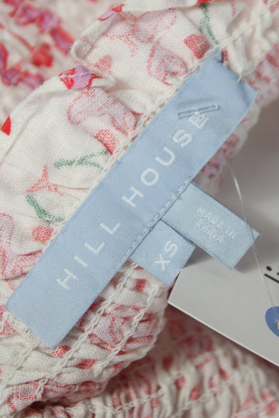 Hill House Women Cropped Floral Linen Square Neck Pullover Blouse Pink Size XS