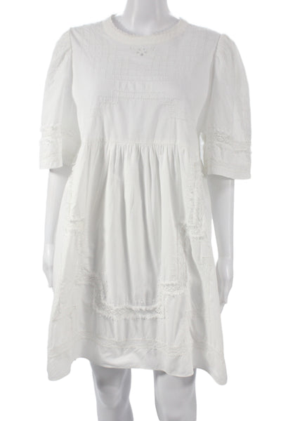 Sea New York Womens White Cotton Shift Dress Short Sleeve Bohemian Size L