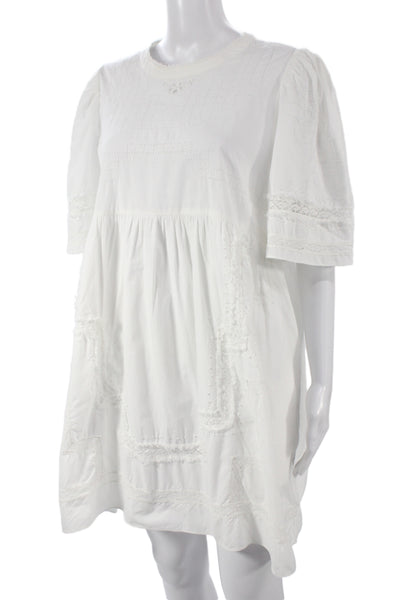 Sea New York Womens White Cotton Shift Dress Short Sleeve Bohemian Size L