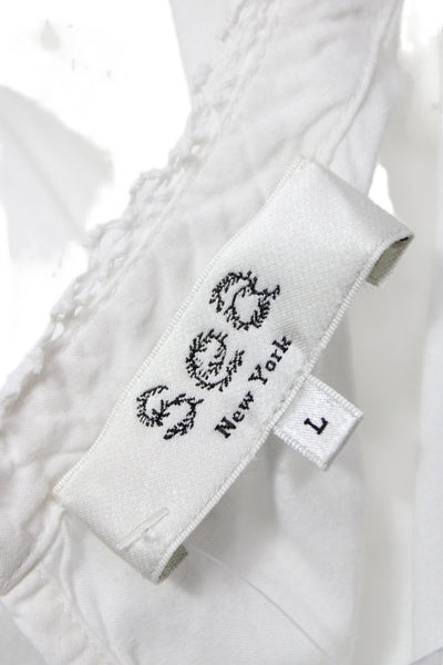 Sea New York Womens White Cotton Shift Dress Short Sleeve Bohemian Size L