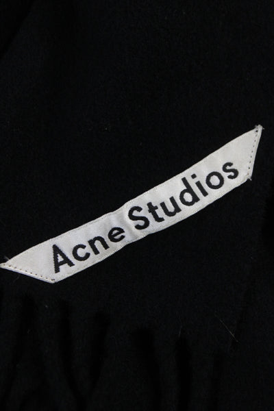 ACNE Studios Womens Wool Knit Fringe Trim Scarf Black 70"x27"