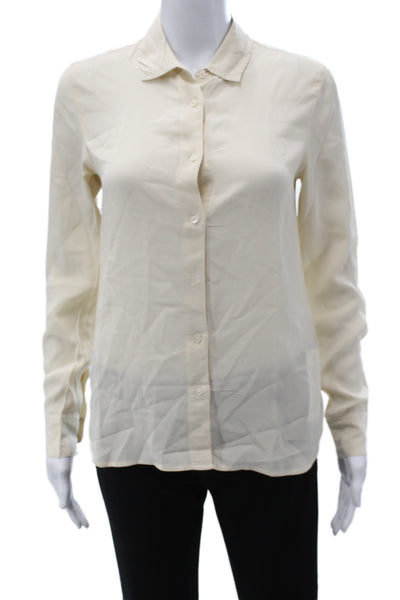 Reformation Women Basic Ivory Silk Collared Button Long Sleeve Blouse Size XS
