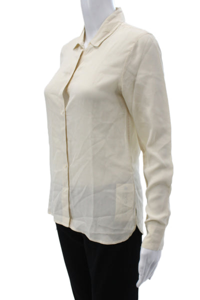 Reformation Women Basic Ivory Silk Collared Button Long Sleeve Blouse Size XS