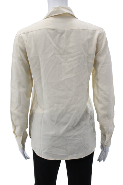 Reformation Women Basic Ivory Silk Collared Button Long Sleeve Blouse Size XS