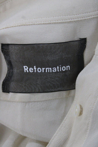Reformation Women Basic Ivory Silk Collared Button Long Sleeve Blouse Size XS