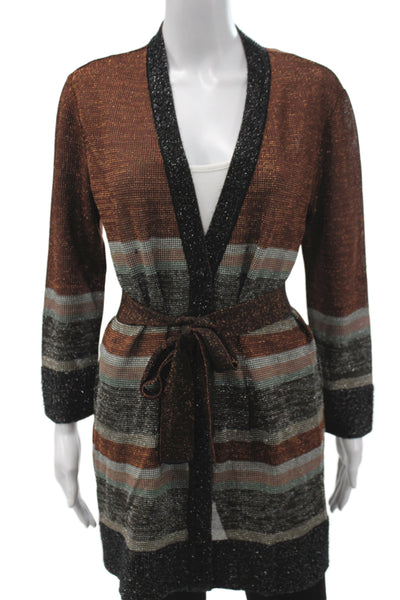 Missoni Women Cardigan Long Sleeve Striped Metallic Brown V Neck Size 12