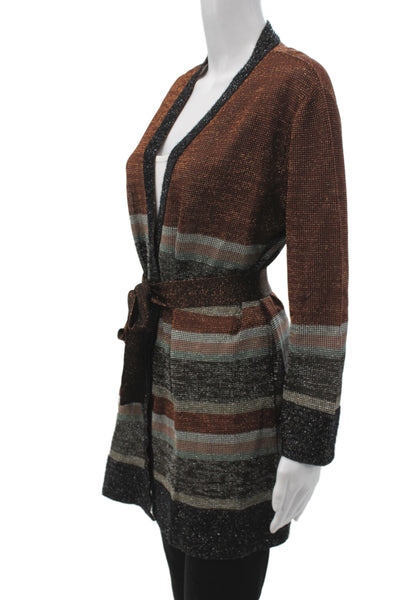 Missoni Women Cardigan Long Sleeve Striped Metallic Brown V Neck Size 12
