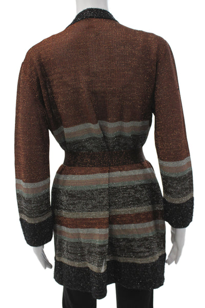 Missoni Women Cardigan Long Sleeve Striped Metallic Brown V Neck Size 12