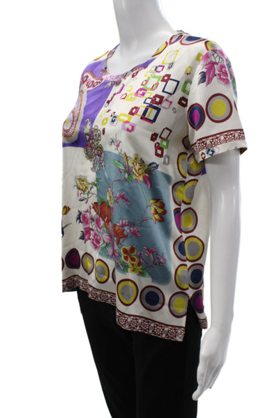 Etro Milano Women Basic Short Sleeve Silk Floral Round Neck T-Shirt Size 46