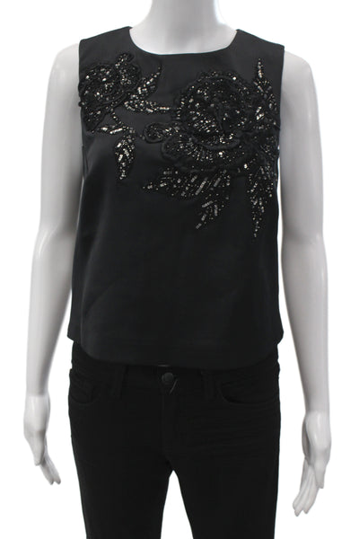 Alice + Olivia Women Black Floral Camisole Round Neck Zip Recycled Poly Size 8