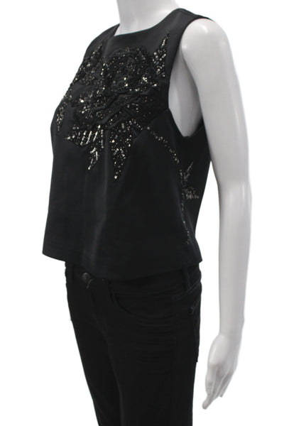 Alice + Olivia Women Black Floral Camisole Round Neck Zip Recycled Poly Size 8