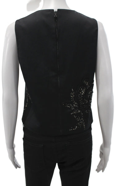 Alice + Olivia Women Black Floral Camisole Round Neck Zip Recycled Poly Size 8
