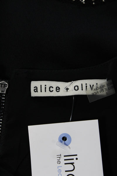 Alice + Olivia Women Black Floral Camisole Round Neck Zip Recycled Poly Size 8