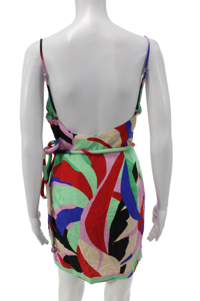 Farm Rio Women Multicolor Mini Dress Tie Waist Square Neck Linen Size S