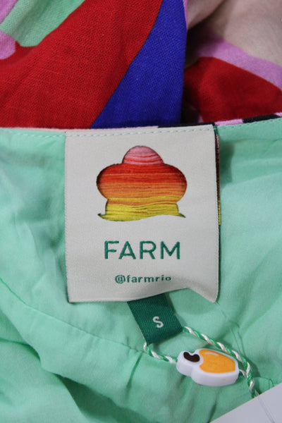 Farm Rio Women Multicolor Mini Dress Tie Waist Square Neck Linen Size S