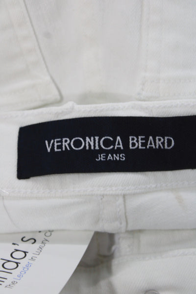 Veronica Beard Women Cropped White Mid Rise Jeans Button Cotton Size 25