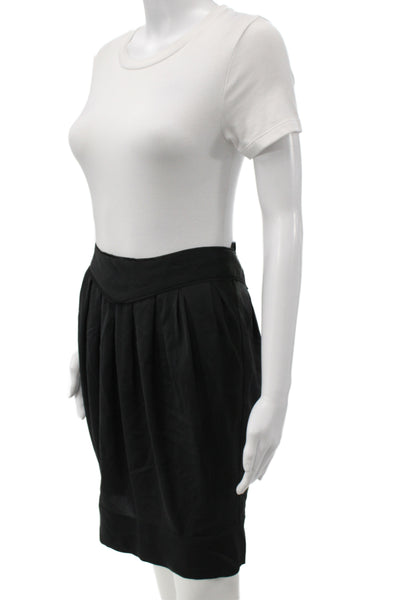 Stella McCartney Womens Pleated Mini Silk Skirt Tie Waist Black Size 40