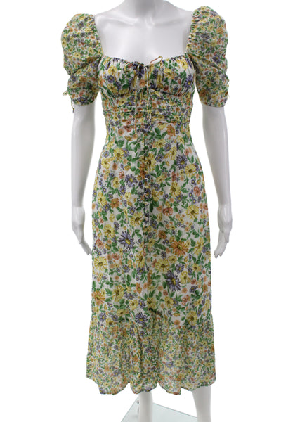 For Love & Lemons Womens Sundress Floral Square Neck Short Sleeve Zip Size XS