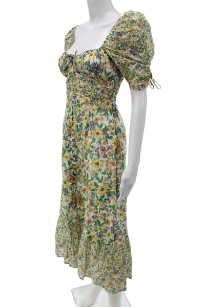 For Love & Lemons Womens Sundress Floral Square Neck Short Sleeve Zip Size XS
