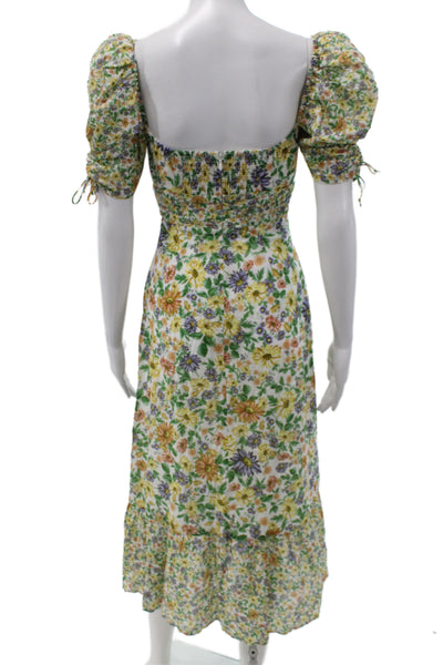 For Love & Lemons Womens Sundress Floral Square Neck Short Sleeve Zip Size XS