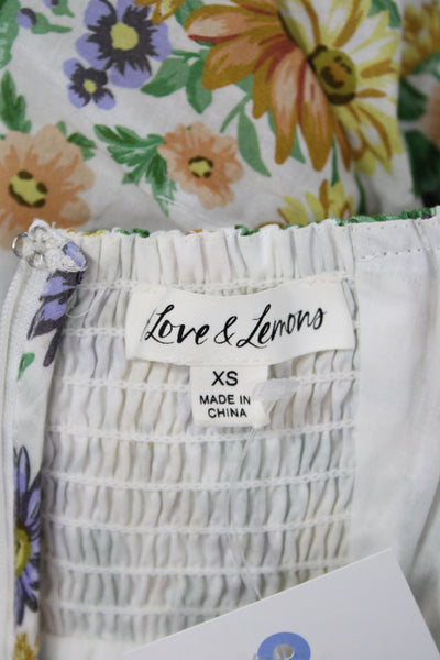 For Love & Lemons Womens Sundress Floral Square Neck Short Sleeve Zip Size XS