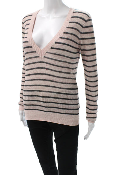 Veronica Beard Womens Pullover Sweater Beige Striped V-Neck Long Sleeve Size S
