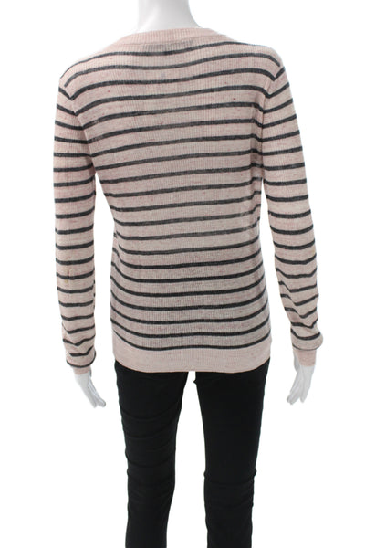 Veronica Beard Womens Pullover Sweater Beige Striped V-Neck Long Sleeve Size S