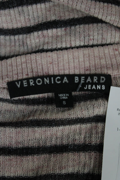 Veronica Beard Womens Pullover Sweater Beige Striped V-Neck Long Sleeve Size S