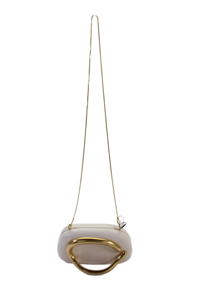 Zara Womens Leather Metal Applique Crossbody Shoulder Handbag White