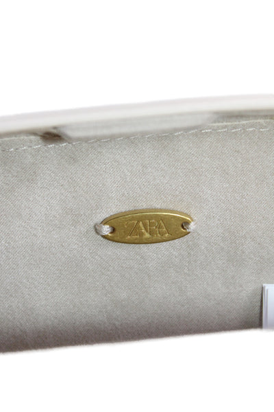 Zara Womens Leather Metal Applique Crossbody Shoulder Handbag White