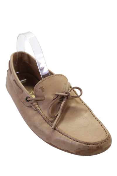 Tods Mens Leather Slide On Driving Loafers Camel Beige Size 8.5