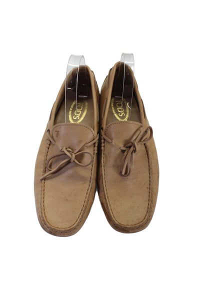 Tods Mens Leather Slide On Driving Loafers Camel Beige Size 8.5