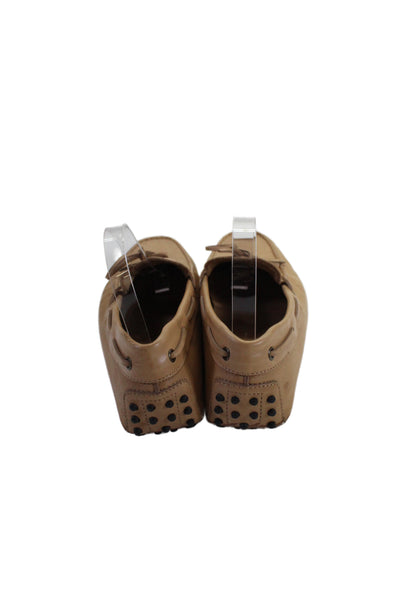 Tods Mens Leather Slide On Driving Loafers Camel Beige Size 8.5