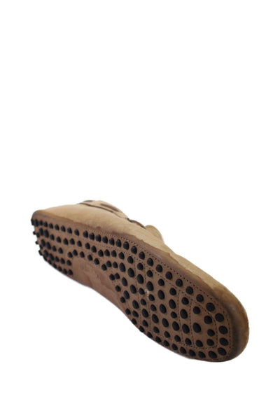 Tods Mens Leather Slide On Driving Loafers Camel Beige Size 8.5