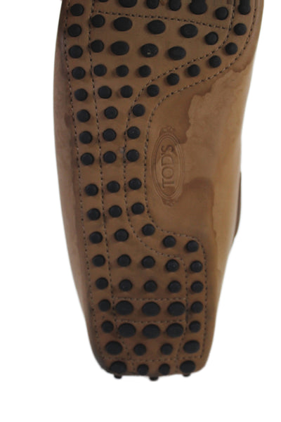 Tods Mens Leather Slide On Driving Loafers Camel Beige Size 8.5