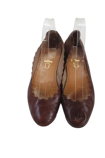 Chloe Womens Leather Scalloped Ballet Flats Shoes Chocolate Size 7
