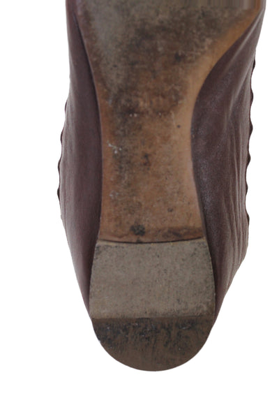 Chloe Womens Leather Scalloped Ballet Flats Shoes Chocolate Size 7