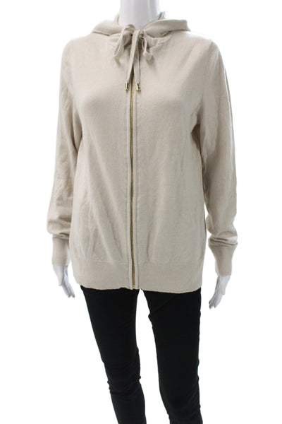 Michael Michael Kors Women Beige Hooded Full Zip Sweater Long Sleeve Size XS