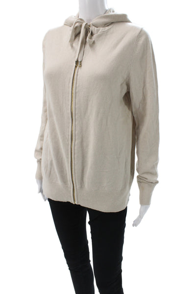 Michael Michael Kors Women Beige Hooded Full Zip Sweater Long Sleeve Size XS