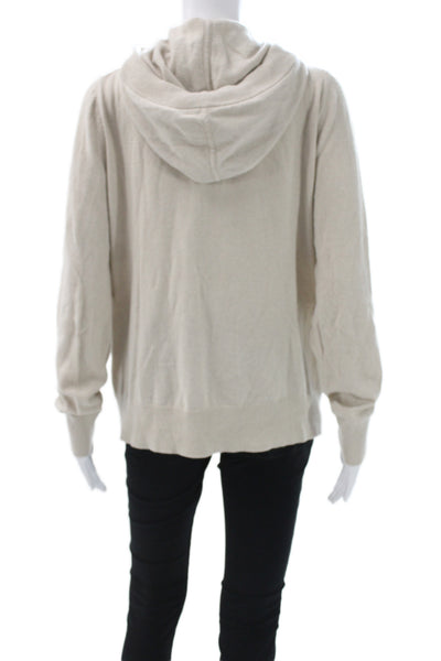 Michael Michael Kors Women Beige Hooded Full Zip Sweater Long Sleeve Size XS