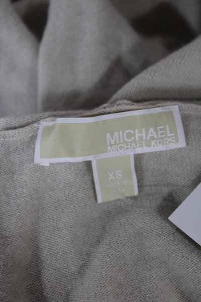 Michael Michael Kors Women Beige Hooded Full Zip Sweater Long Sleeve Size XS