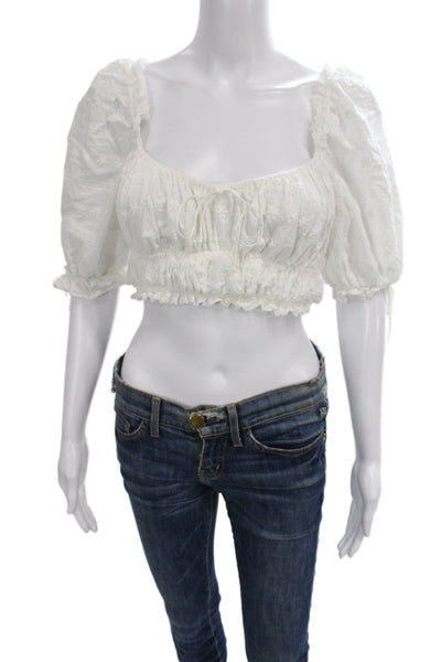 For Love & Lemons Women Cropped White Square Neck Short Sleeve Blouse Size S