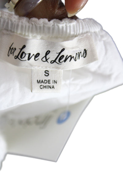 For Love & Lemons Women Cropped White Square Neck Short Sleeve Blouse Size S